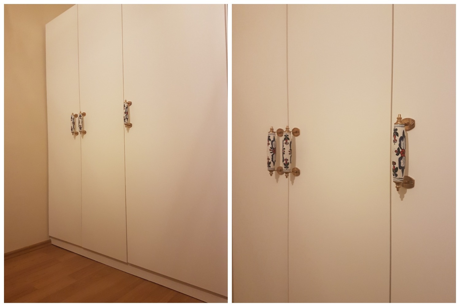 Dulap alb DOMBÅS de la IKEA cu mânere ceramice pictate