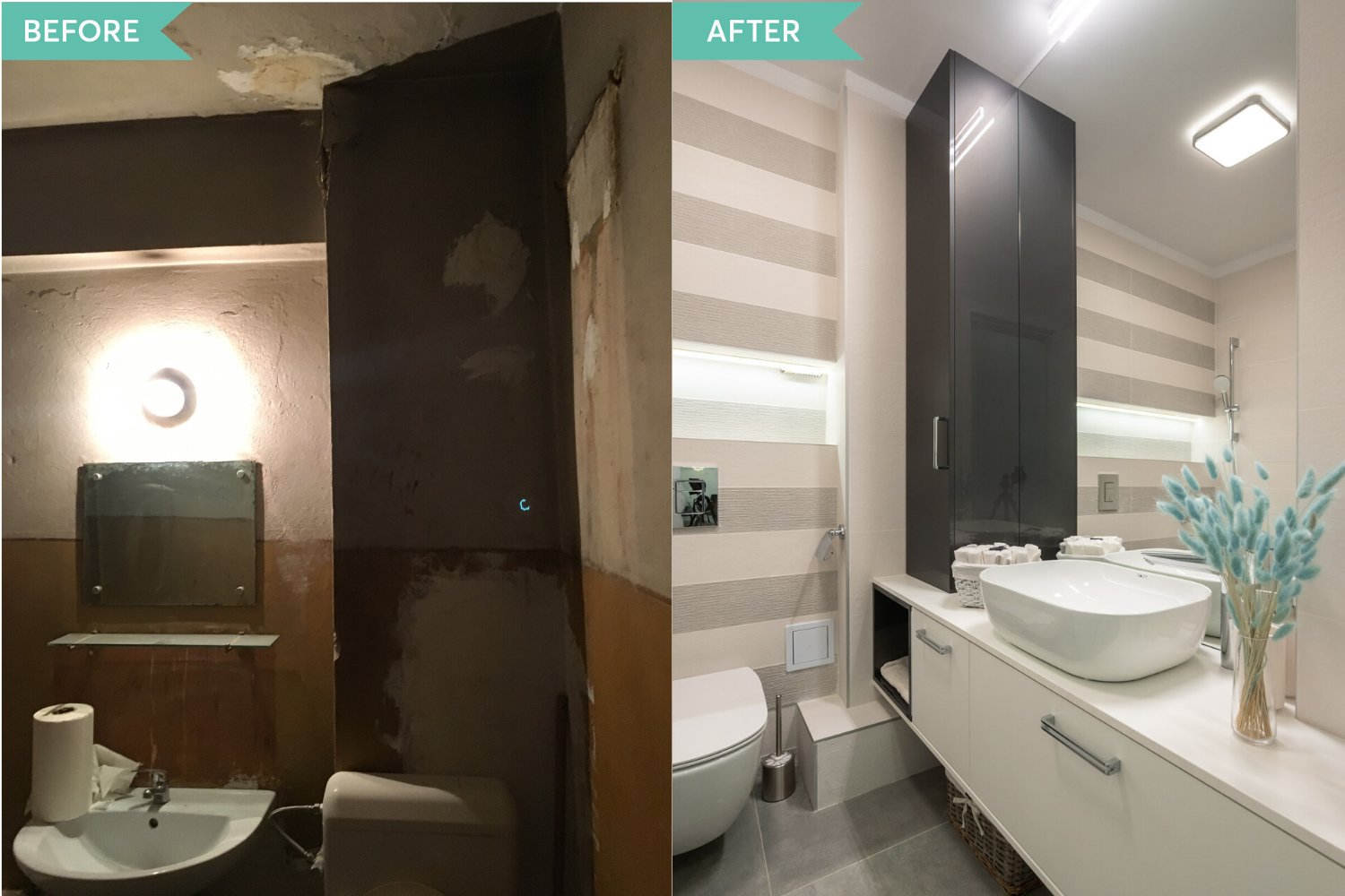 Renovare baie apartament vechi - before and after - arh. Cristiana Zgripcea