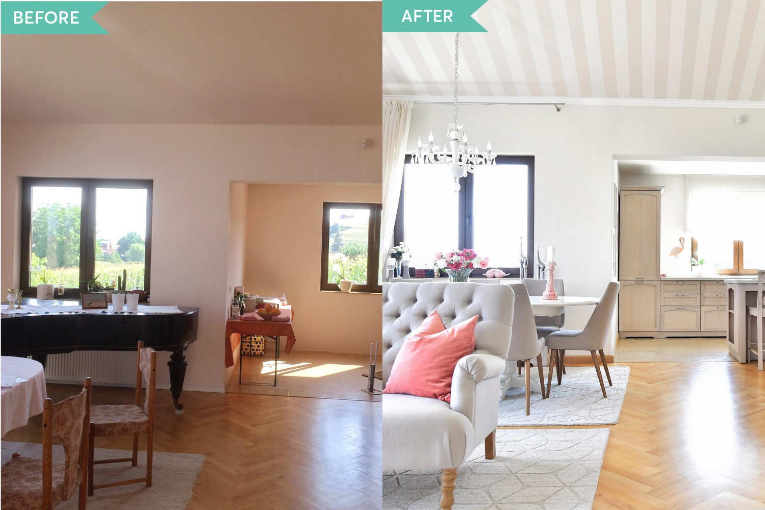 Before and after - renovare living clasic casa Targu Mures - Simona Ungurean (1)