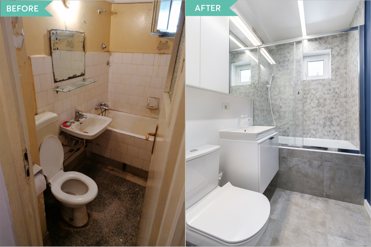Apartament de 50 mp din București, situat într-un bloc din anii ’60 și renovat de Vim Studio în 2020 - renovare baie