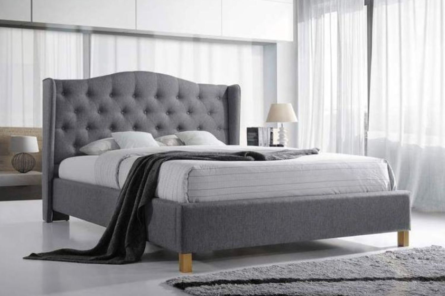 pat tapitat cu stofa aspen grey reduceri