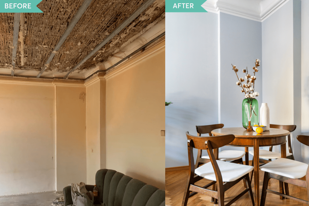 Renovare apartament vechi Amzei Bucuresti - Kanso Design arh. Andra Bica - livingul inainte si dupa (1)