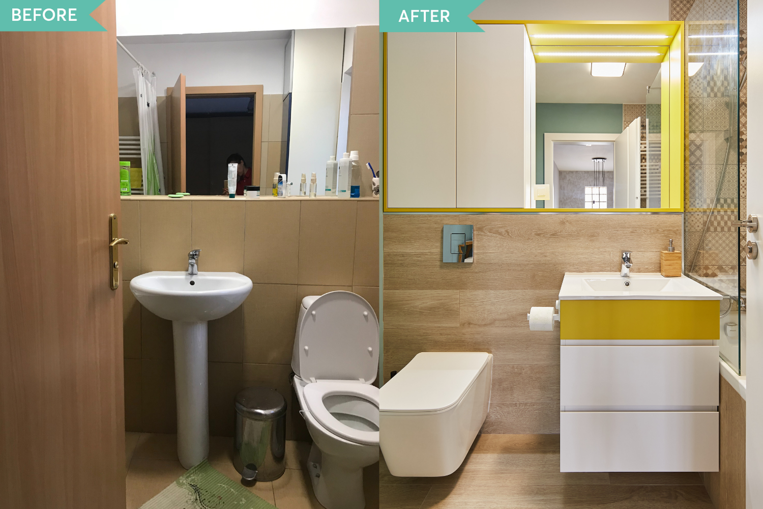 Before and after - renovare baie vila Pipera - arh. Cristina Micu