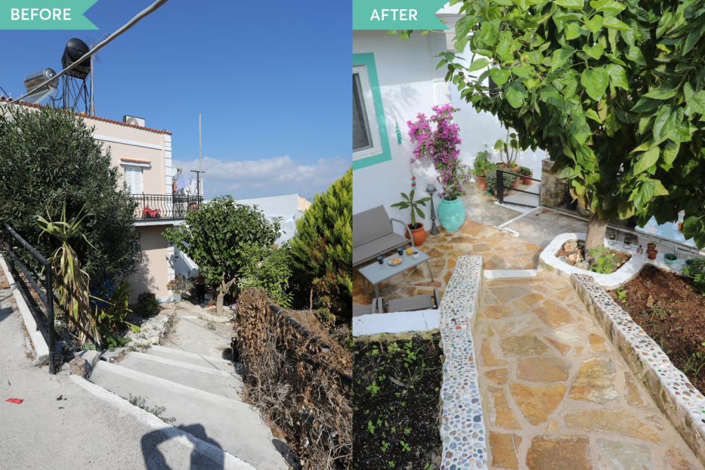 Ravi Studios Creta - before and after- terasa copaci mediteraneni (1)