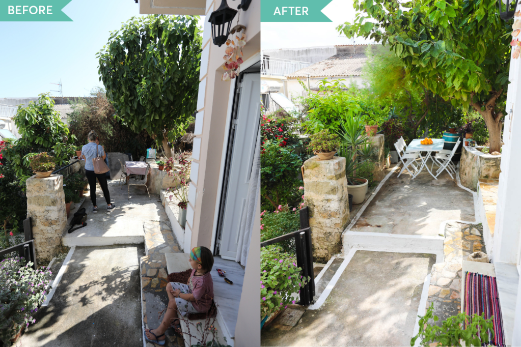 Ravi Studios Creta - before and after- terasa copaci mediteraneni (3)