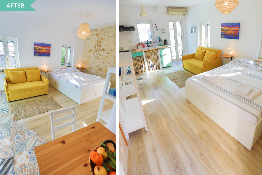Ravi Studios Creta - dormitor mediteranean alb si galben
