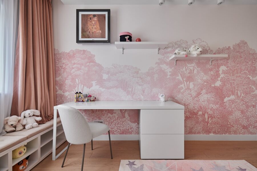 draperii roz si tapet zen interior