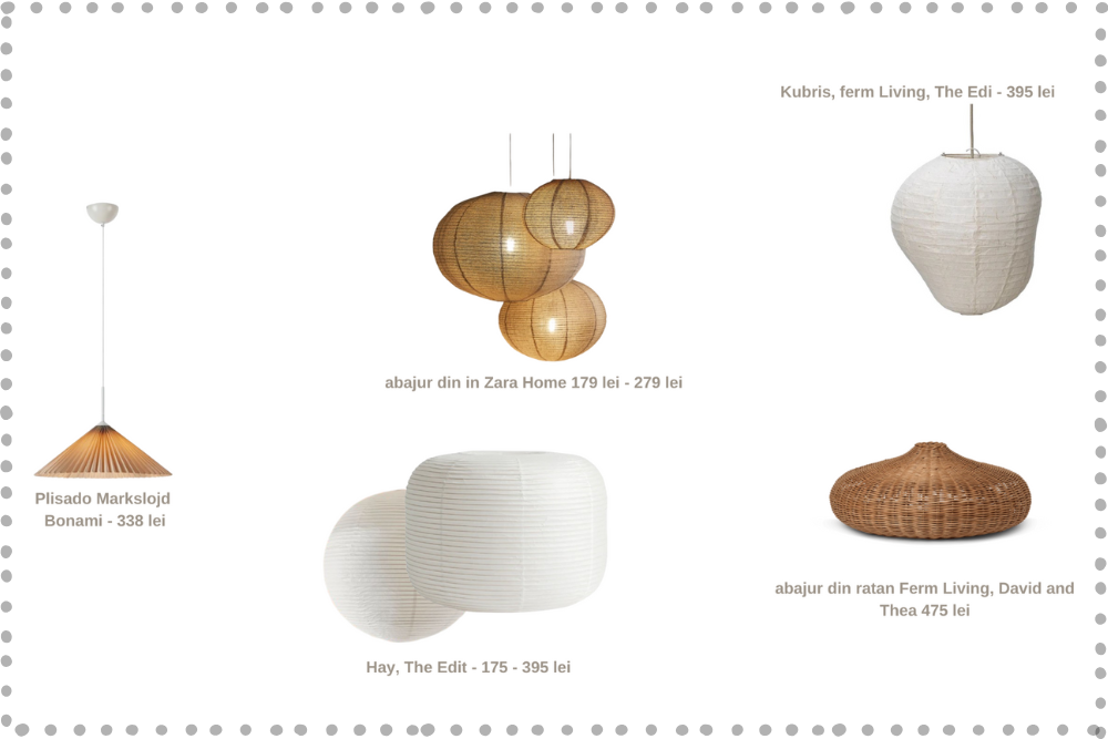 lustre și abajururi care costă sub 500 lei, din materiale naturale