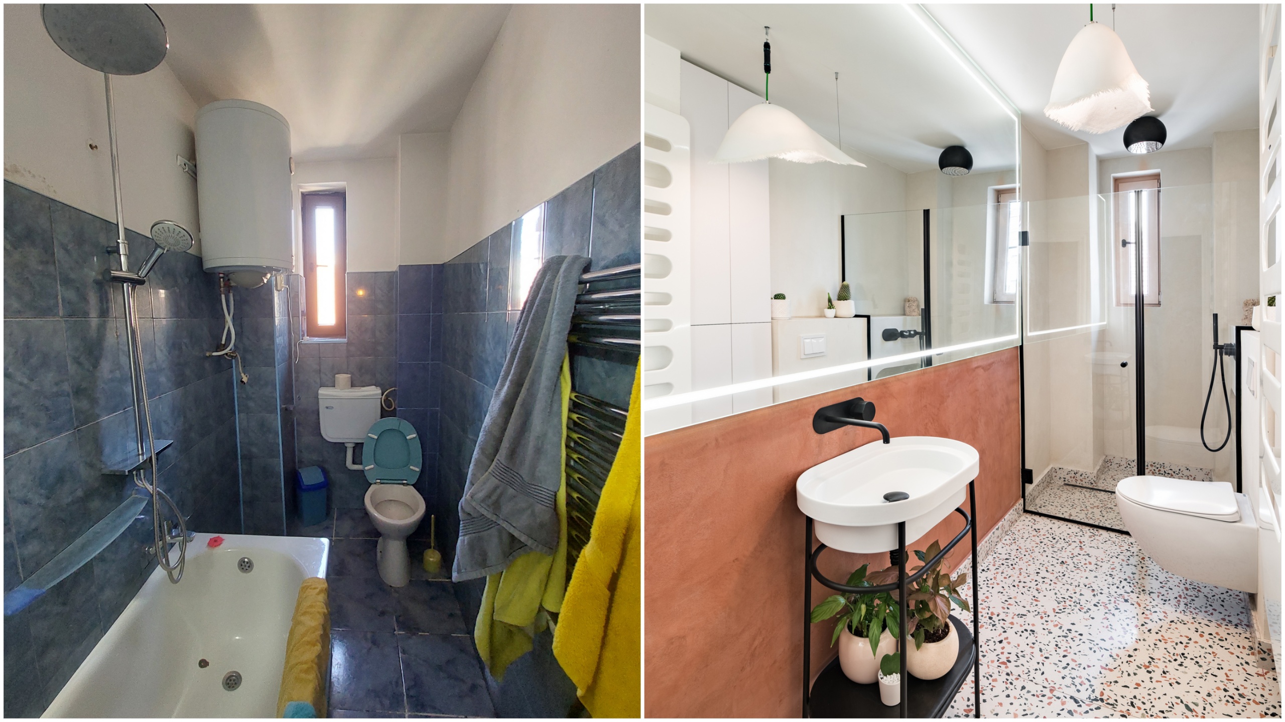 idei de amenajare baie finisaj caramiziu intr-un apartament interbelic București baie